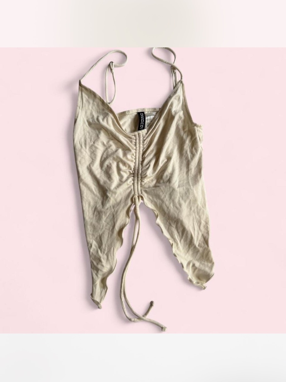 Divided Beige Ruched Tie-Front Cami